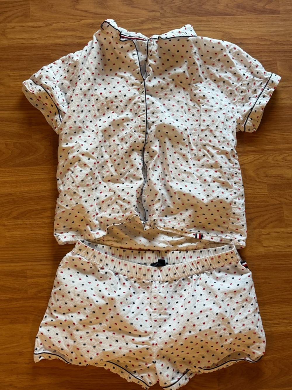 Tommy Hilfiger White Short-Sleeve Pajama Set with Red and Navy Dot Print